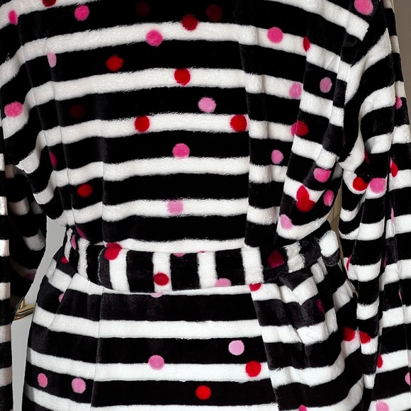 NWT Kate Spade Stripe black white  Polka Dot Robe chenille plush size medium - Picture 5 of 10